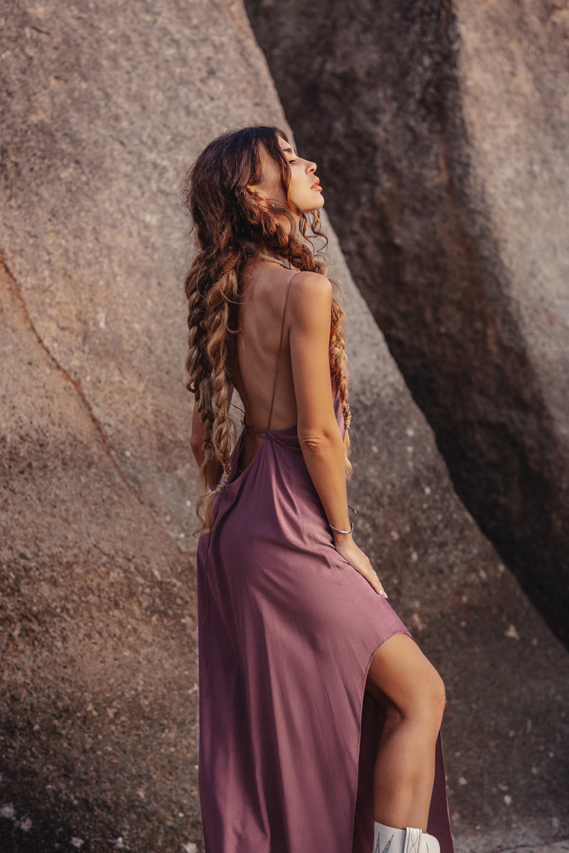 Women maxi purple slip dress