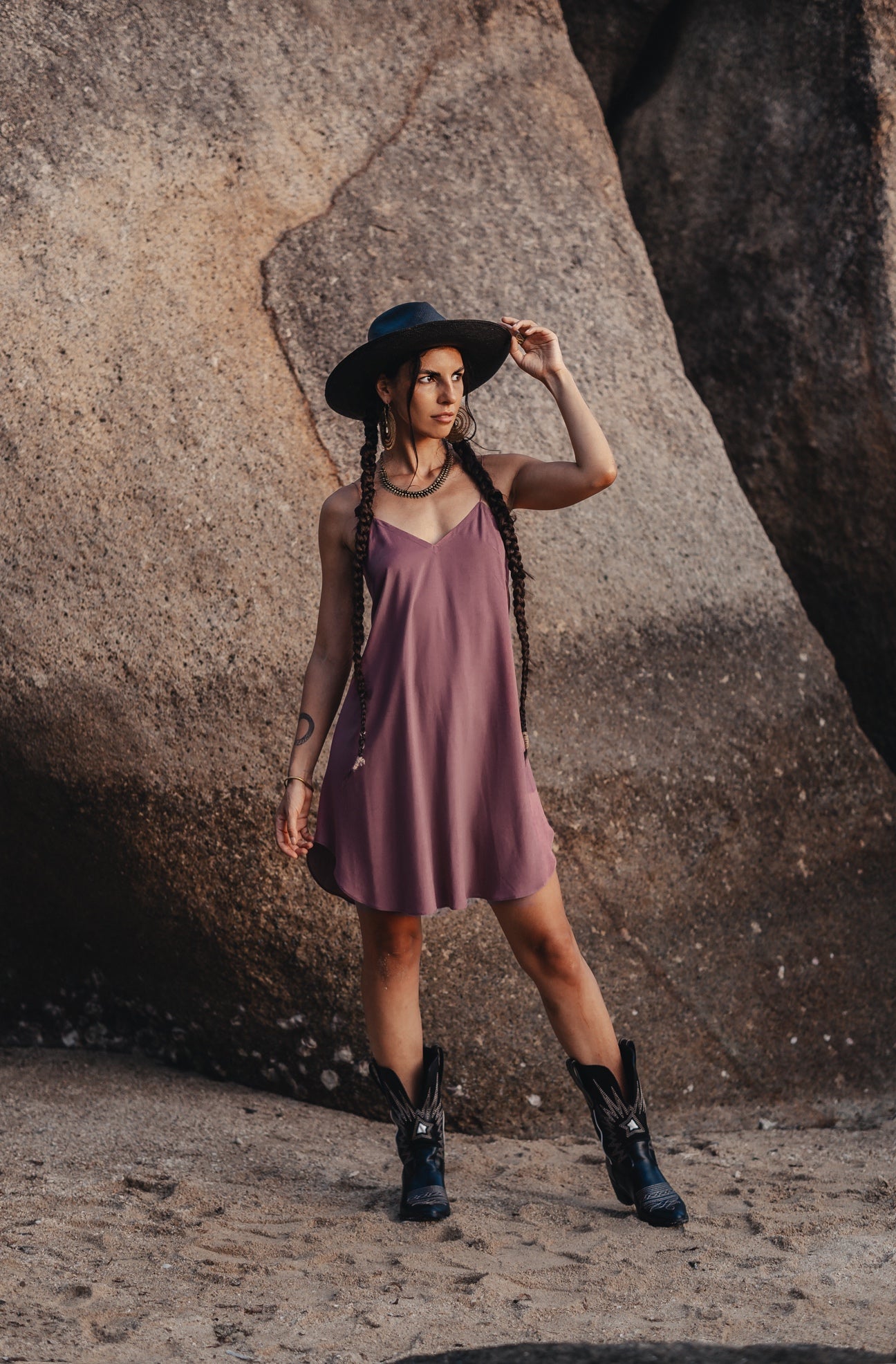 Purple mini slip dress with open back
