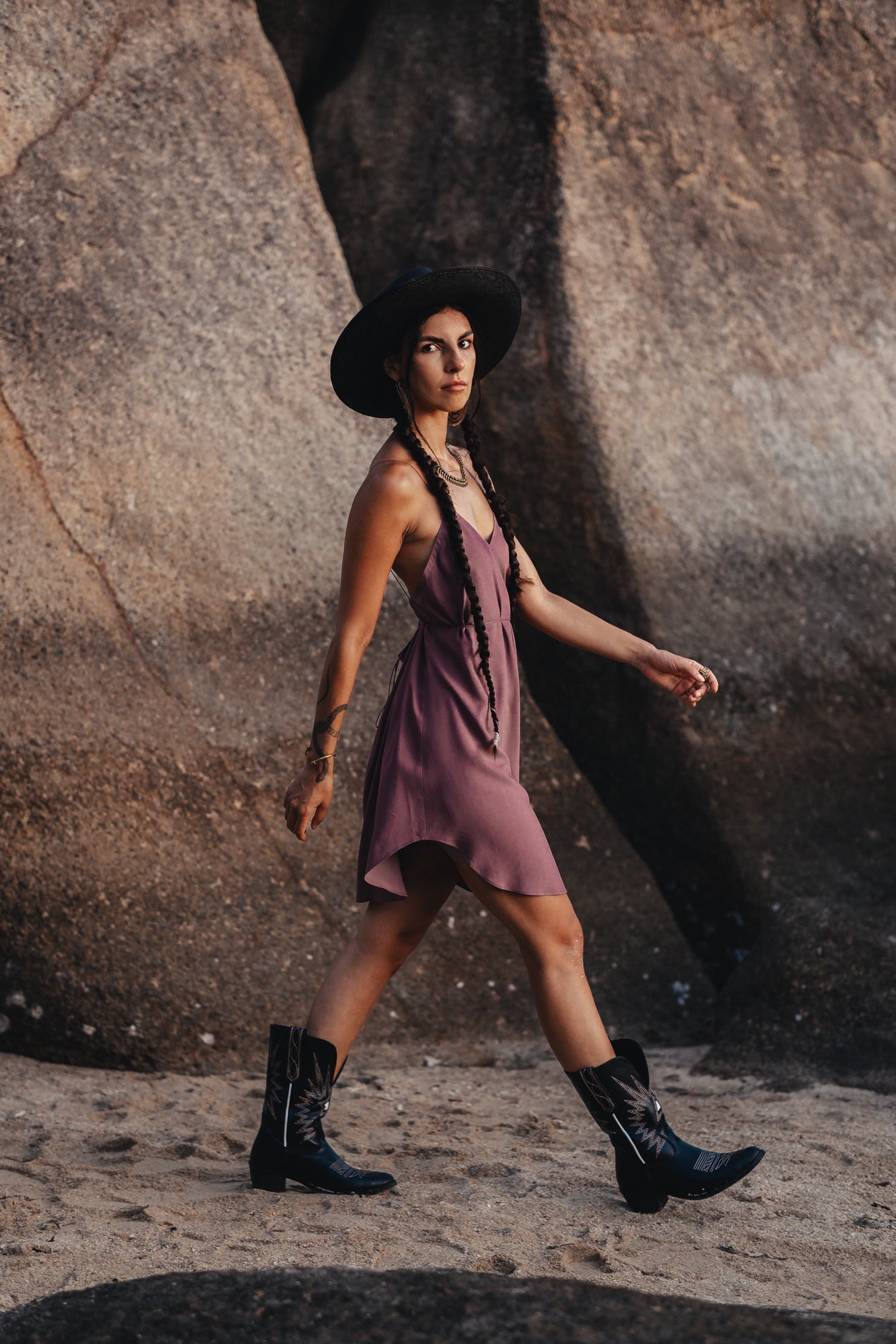 Purple mini slip dress with open back