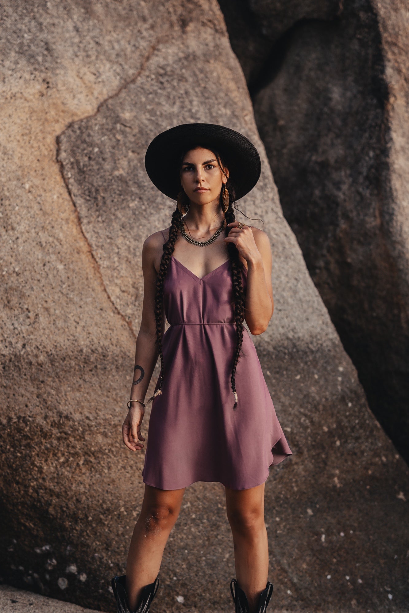 Purple mini slip dress with open back