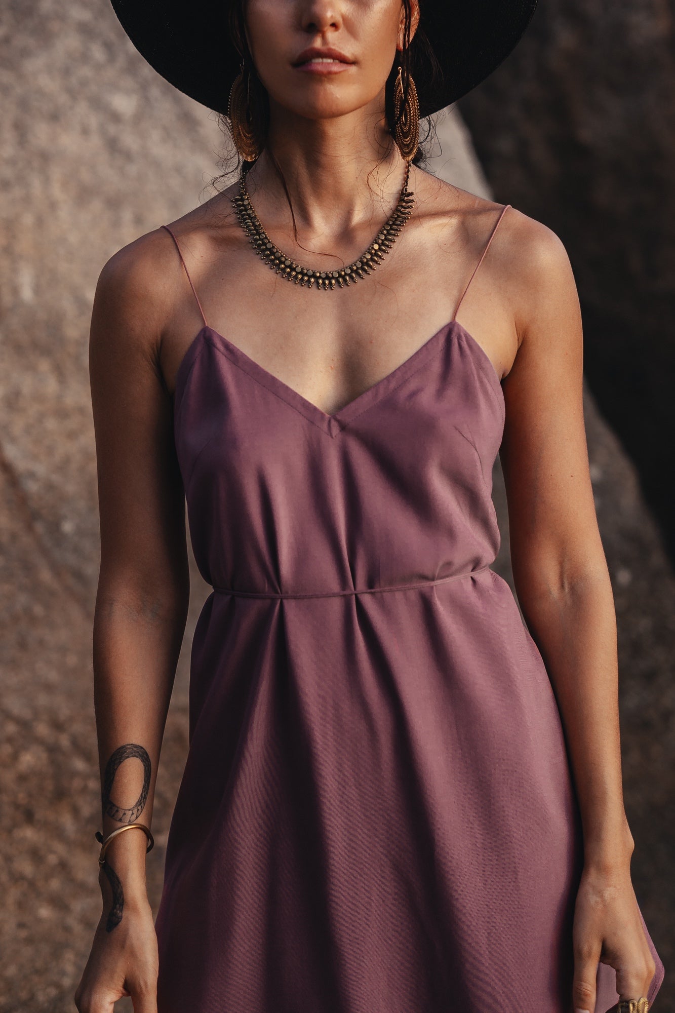 Purple mini slip dress with open back