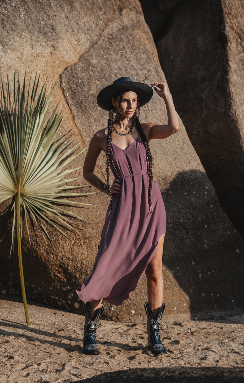 Women purple midi slip dress