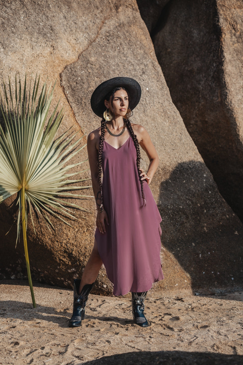 Women purple midi slip dress