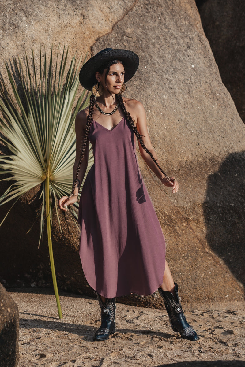 Women purple midi slip dress