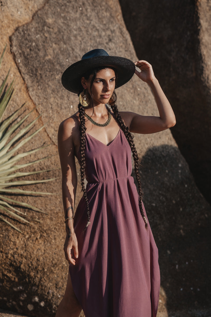 Women purple midi slip dress