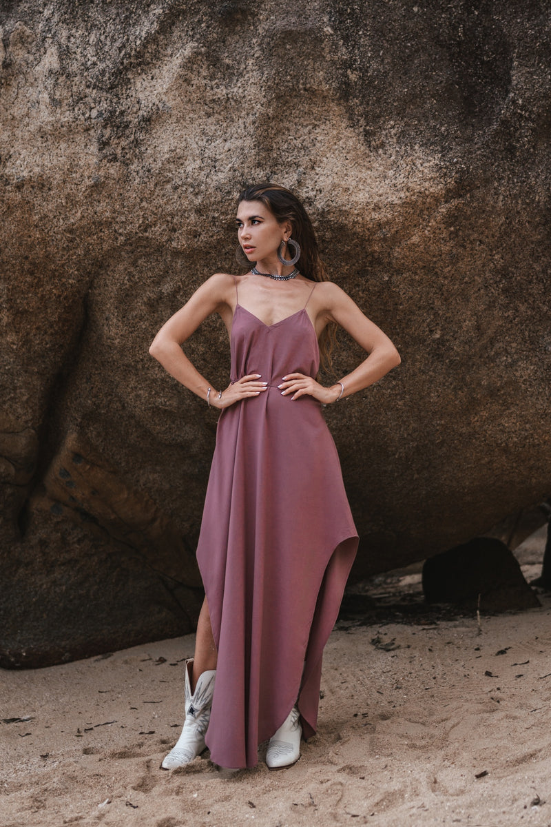 Women maxi purple slip dress