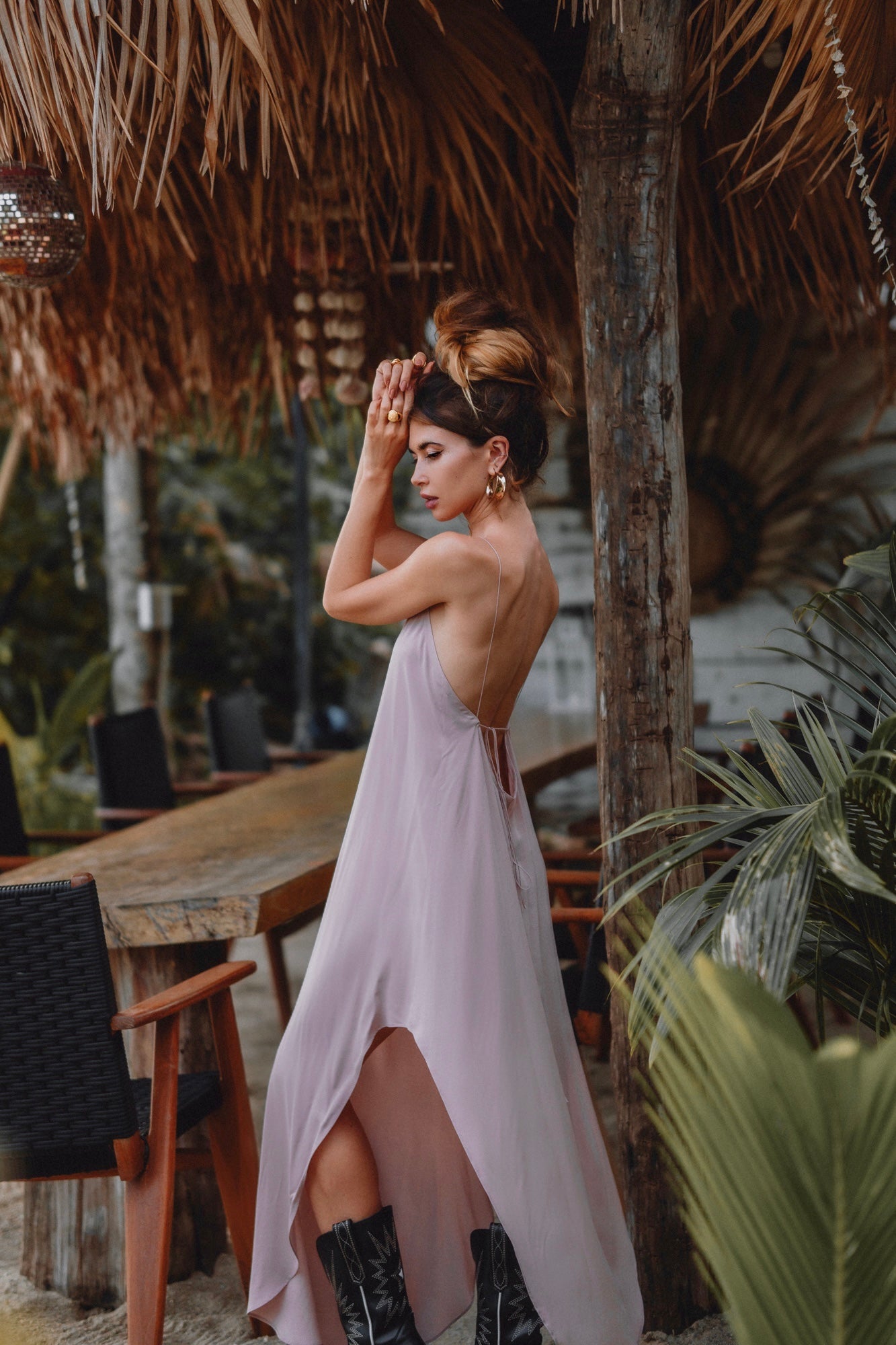 Women maxi nude slip dress with opened back