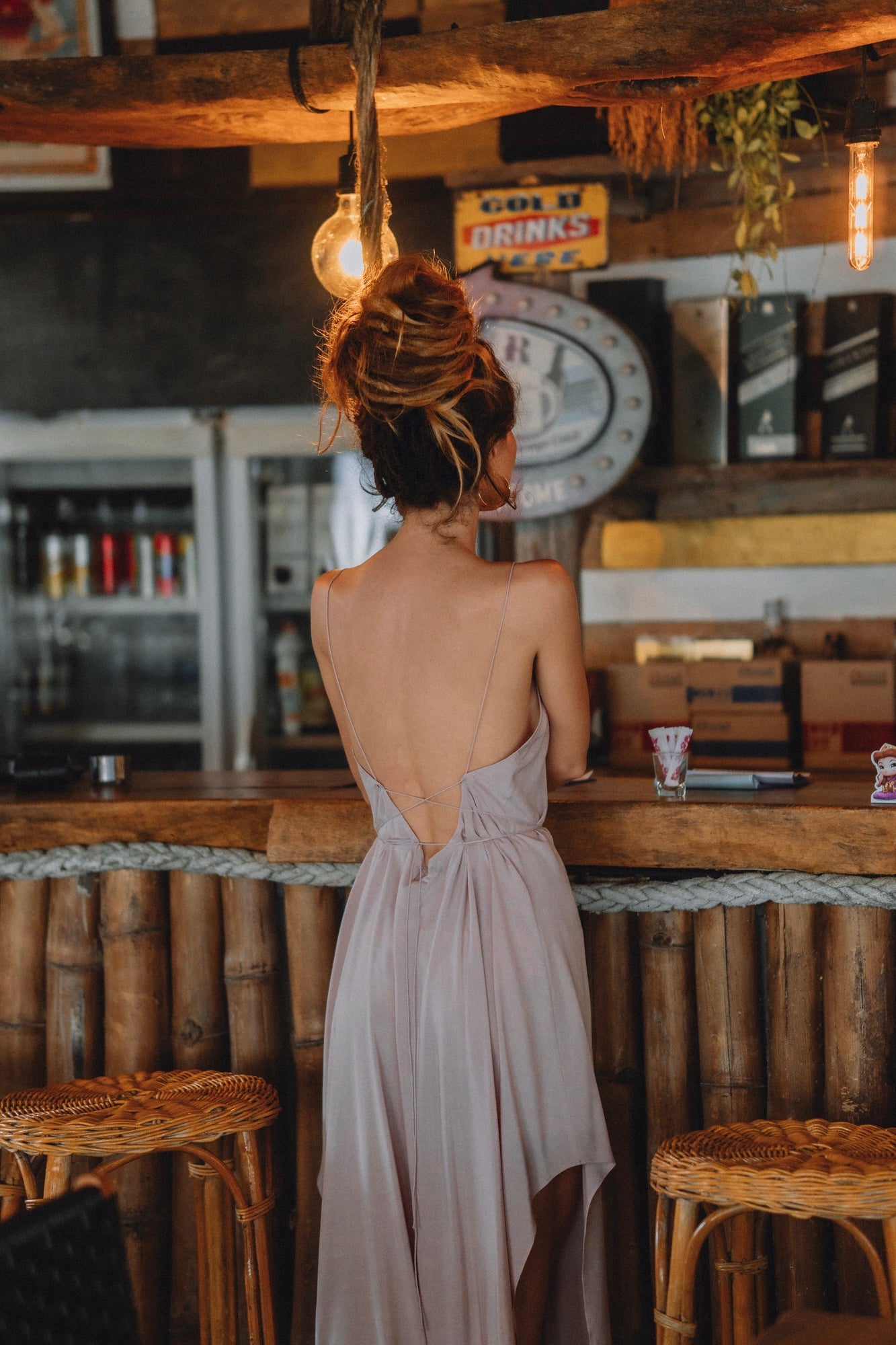 Women maxi nude slip dress with opened back