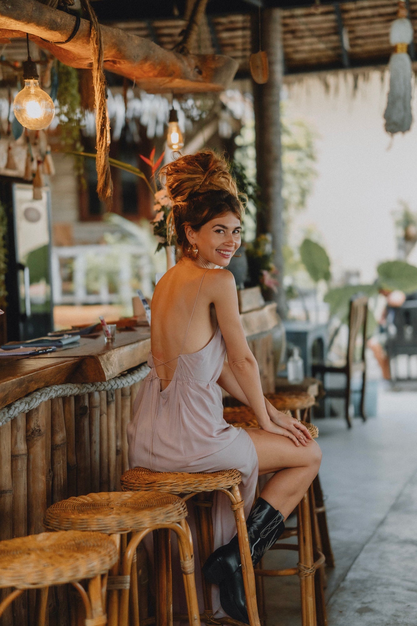 Women maxi nude slip dress with opened back