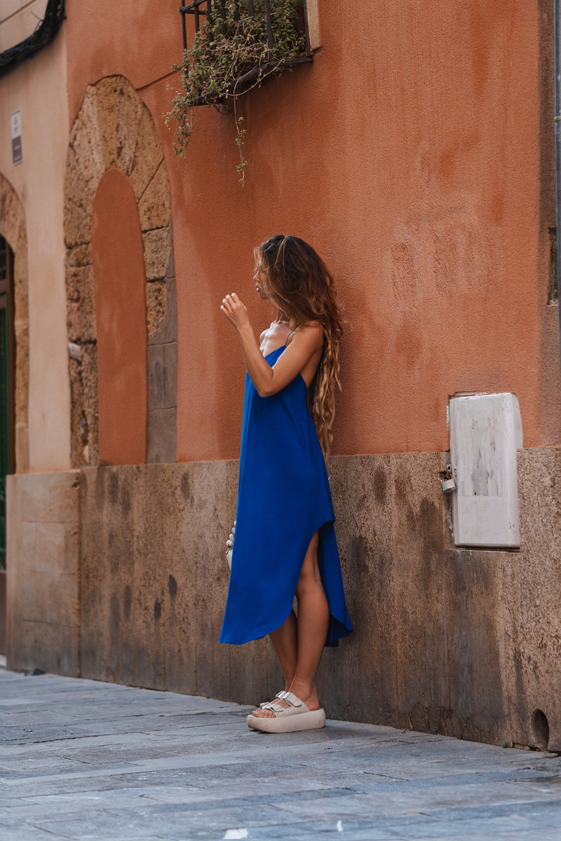 Midi electric blue slip dress