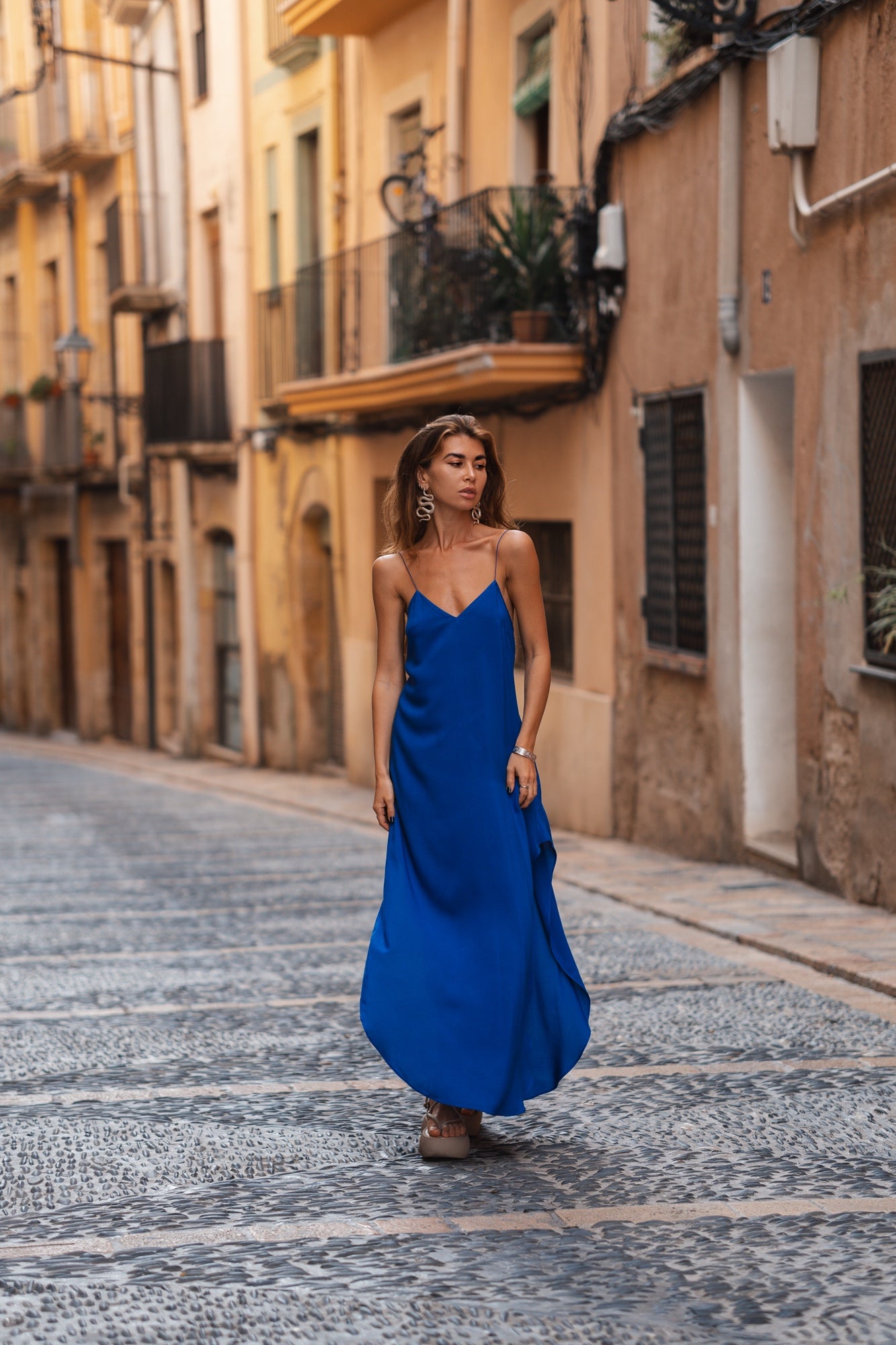 Maxi electric blue slip dress
