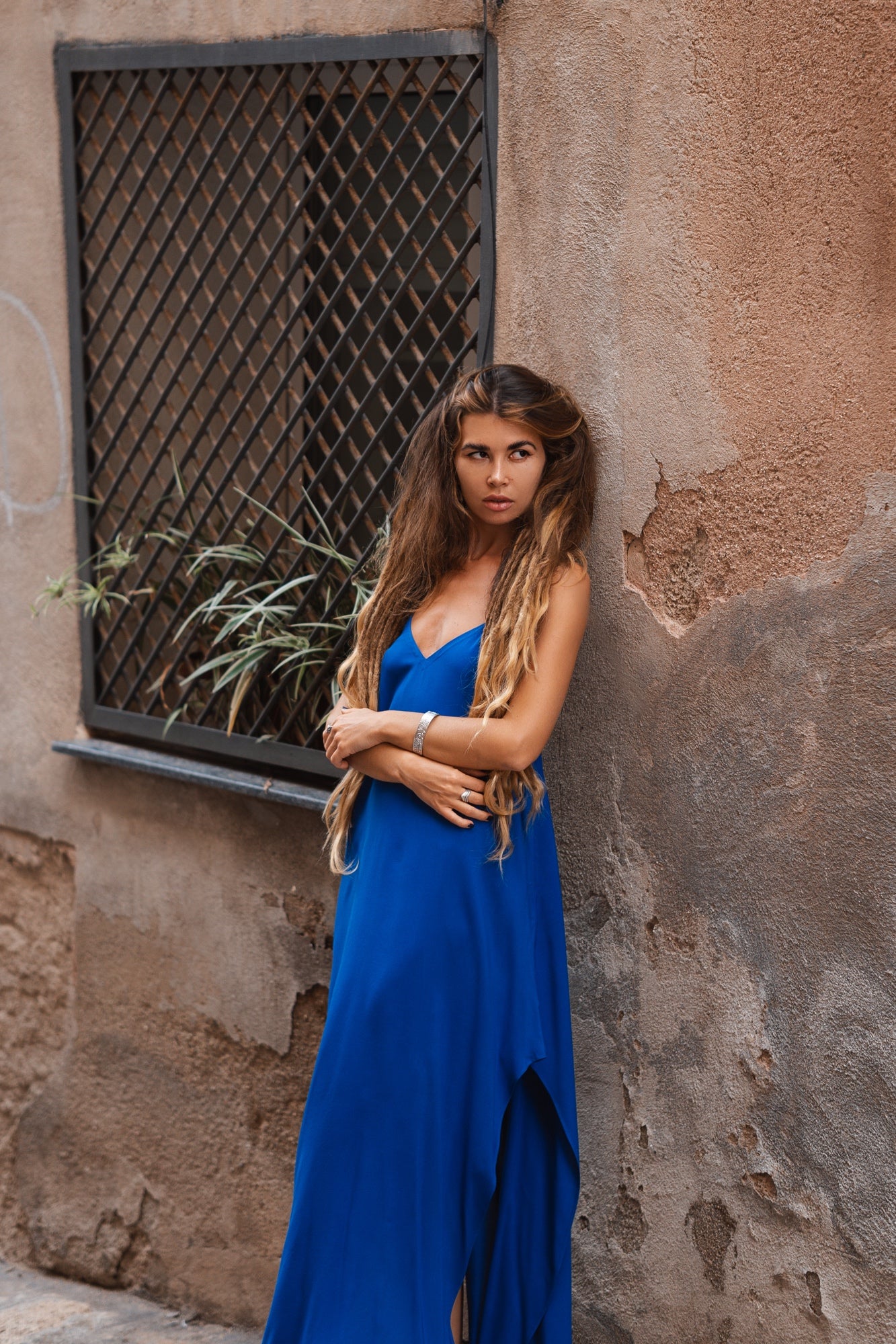 Maxi electric blue slip dress