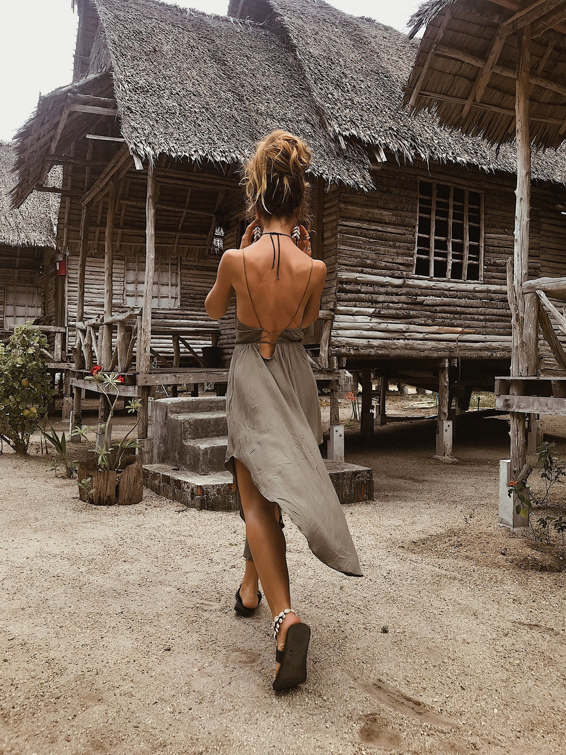 Women Slip Dress | Basic dress | Olive | Open back dress | Green dress | Party Dress | Mid-length | Knee length | Elegant | Cocktail Dress