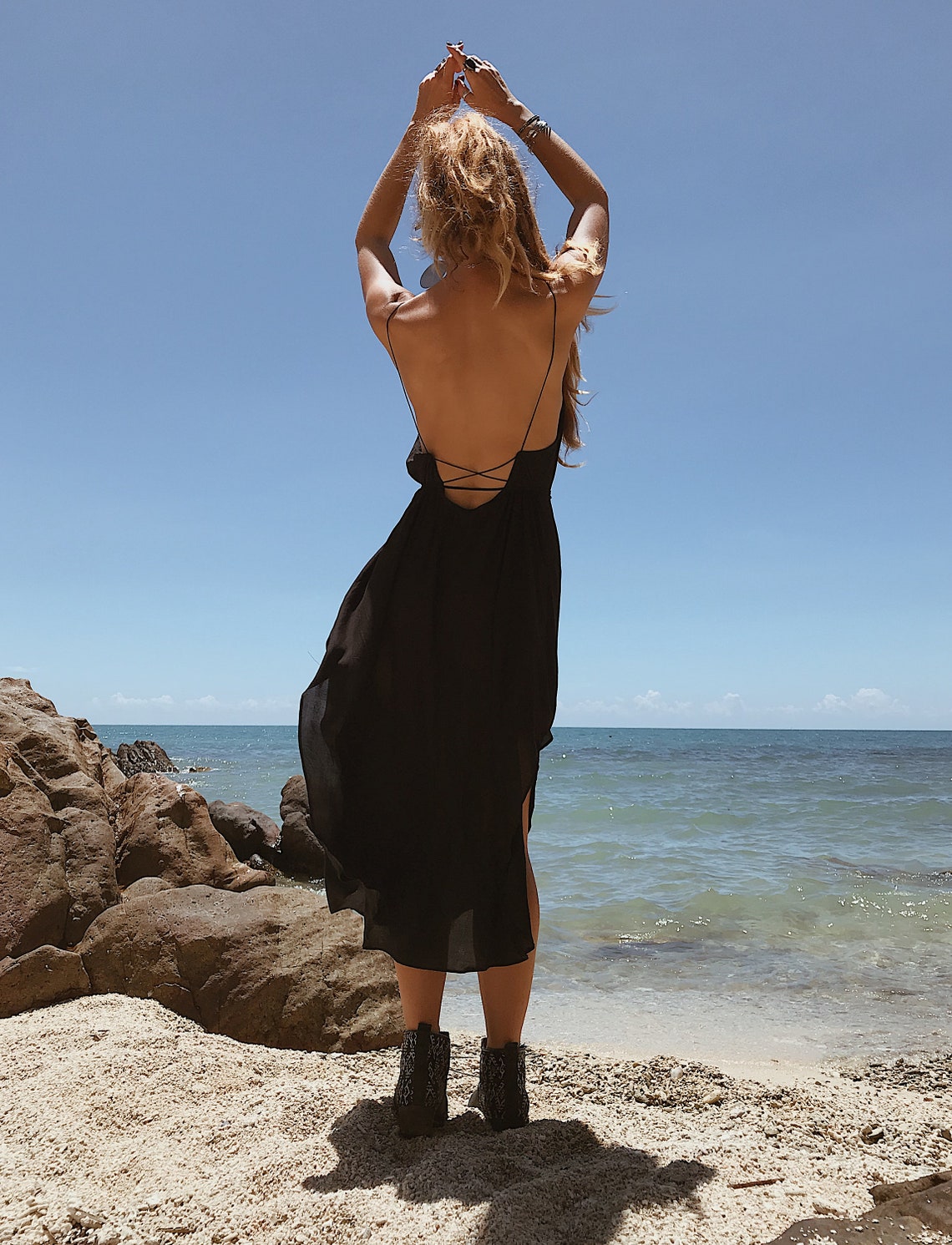 Women Slip Dress | Minimal | Dress | Black | Cocktail | Dark | Party Dress | Long | Knee length | Dress | Elegant | Cocktail | Slit dress