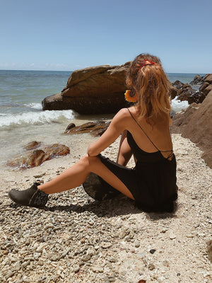 Women Slip Dress | Minimal | Dress | Black | Cocktail | Dark | Party Dress | Long | Knee length | Dress | Elegant | Cocktail | Slit dress