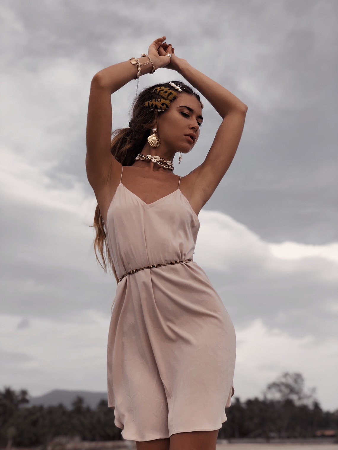 Women's Dress | Cream | Short Dress | Beige | Cocktail | Slip Dress | Party Dress | Mid-length | Designer | Festival | Elegant | Cocktail