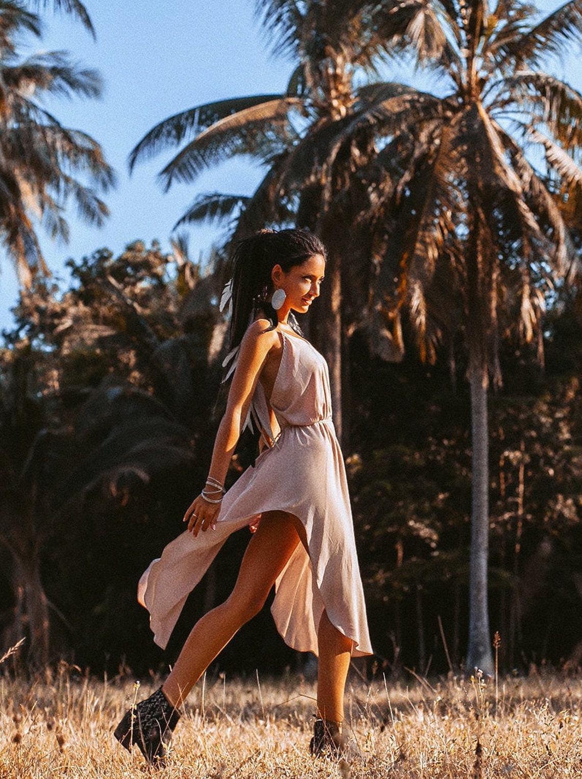 Women midi nude slip dress