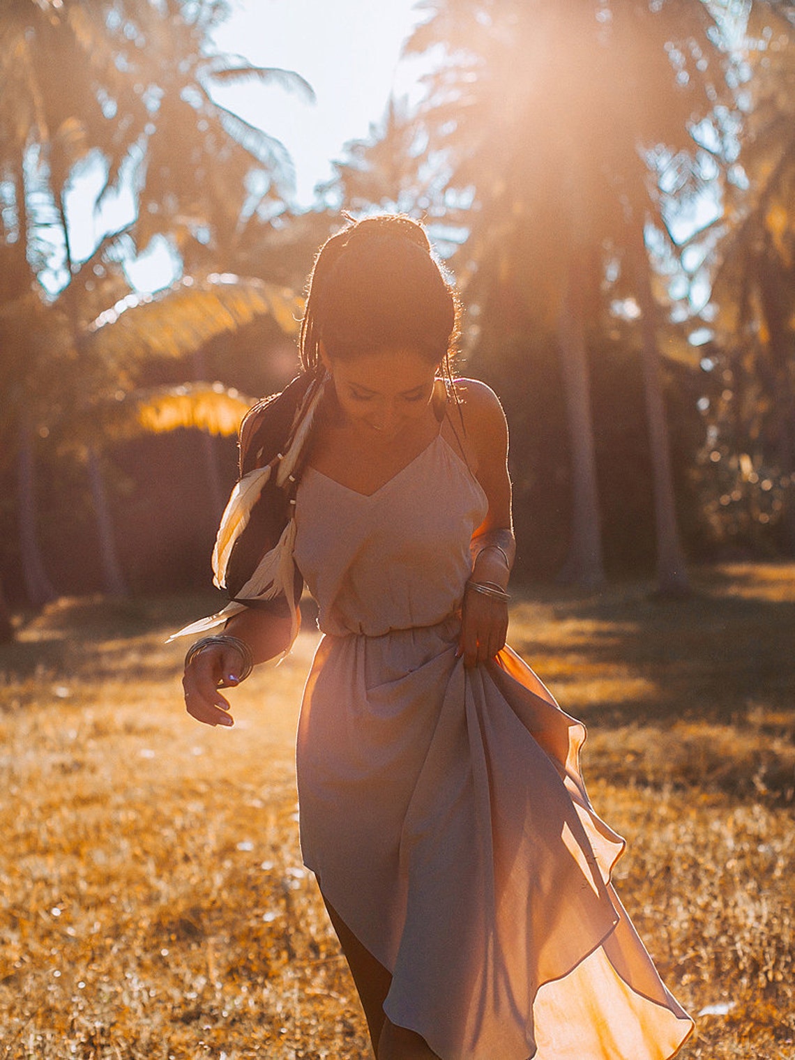 Women midi nude slip dress