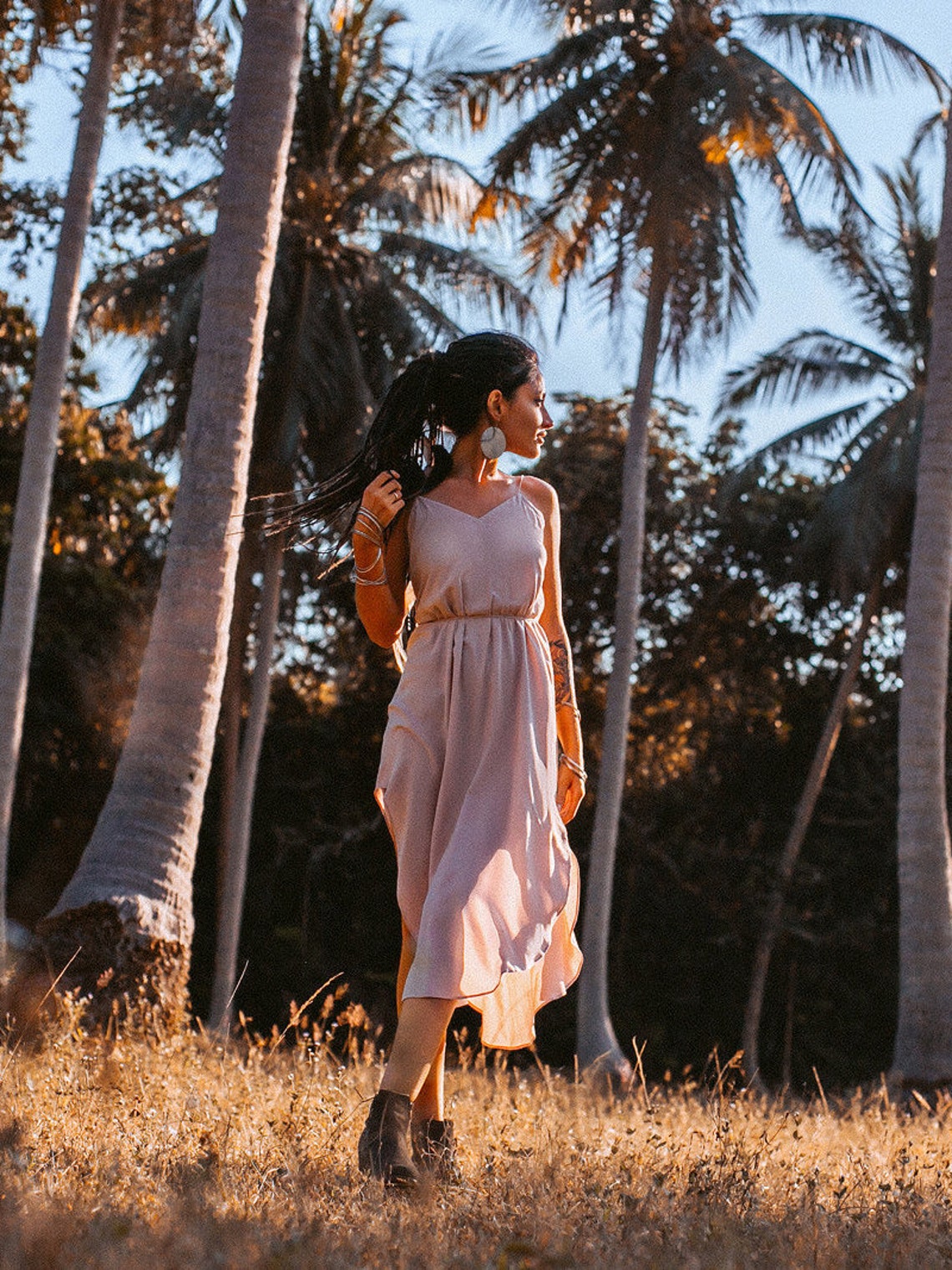 Women midi nude slip dress