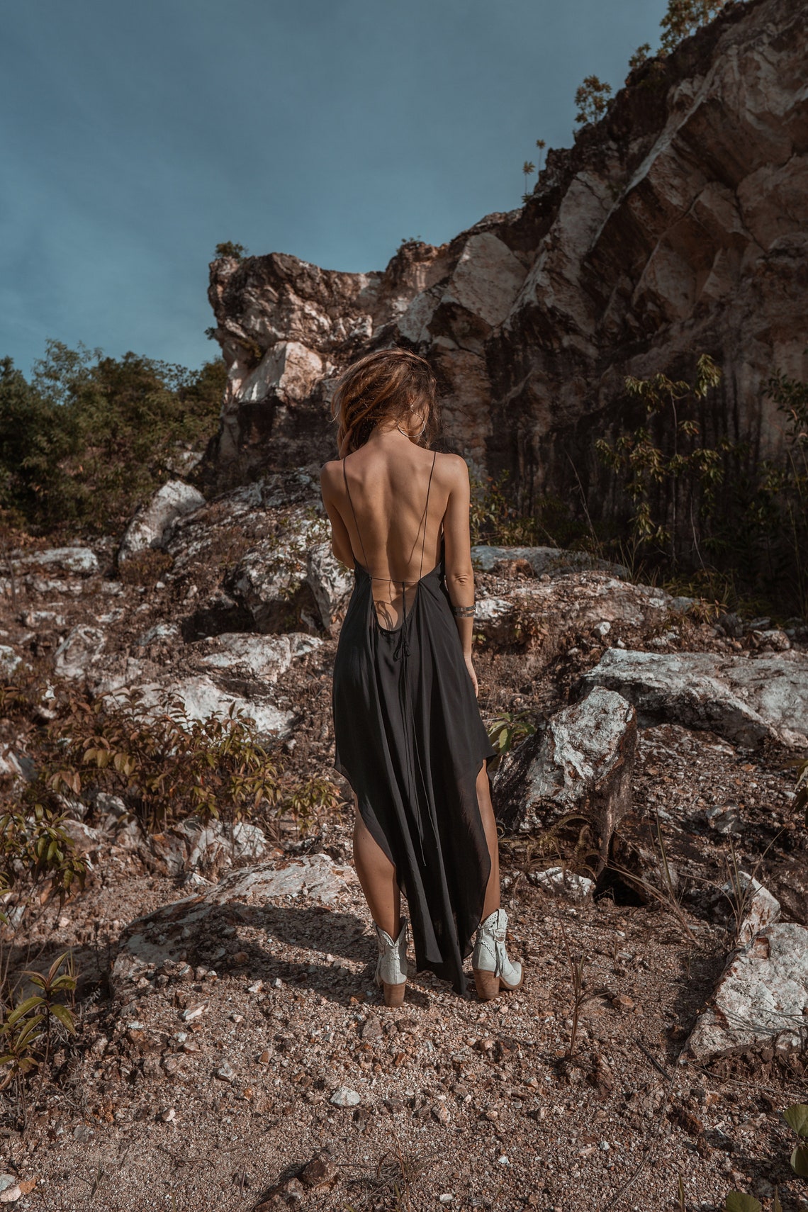 Women's Dress | Minimal | Dress | Dark | Cocktail | Party Dress | Maxi-length | Ankle length | Slip Dress | Black | Elegant | Cocktail