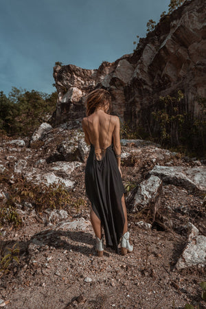 Women's Dress | Minimal | Dress | Dark | Cocktail | Party Dress | Maxi-length | Ankle length | Slip Dress | Black | Elegant | Cocktail