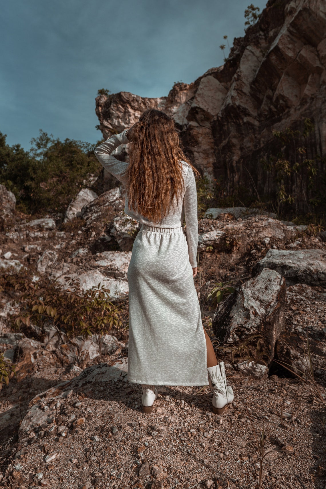 Women warm off white suit with skirt | Women autumn set | Spring women suit | Knitted women set Ivory knit women set White skirt women set