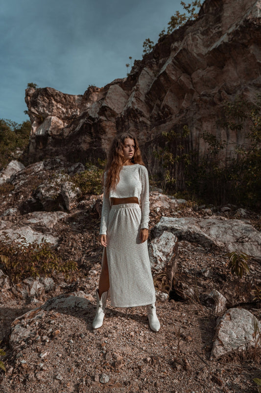 Women warm off white suit with skirt | Women autumn set | Spring women suit | Knitted women set Ivory knit women set White skirt women set