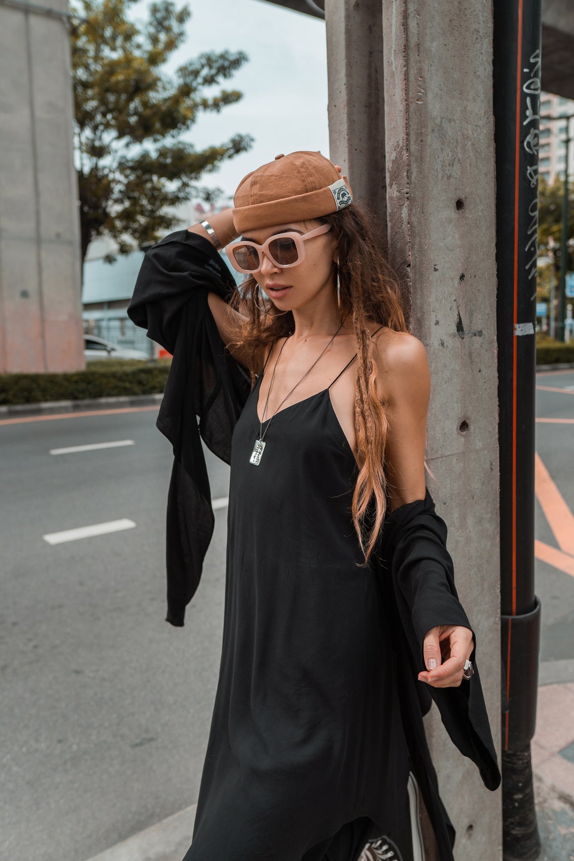 Women's set | Women's suit | Black | Dark | Elegant | Party | Dress | Trousers | Sleeveless | Viscose | Organic | Festival