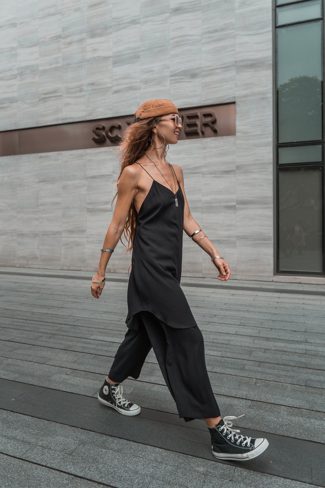 Women's set | Women's suit | Black | Dark | Elegant | Party | Dress | Trousers | Sleeveless | Viscose | Organic | Festival