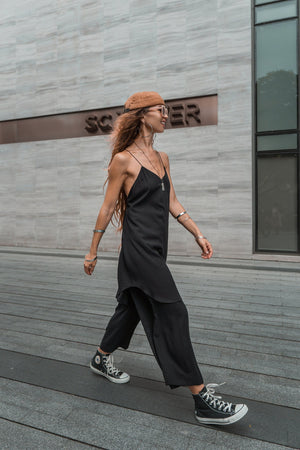 Women's set | Women's suit | Black | Dark | Elegant | Party | Dress | Trousers | Sleeveless | Viscose | Organic | Festival