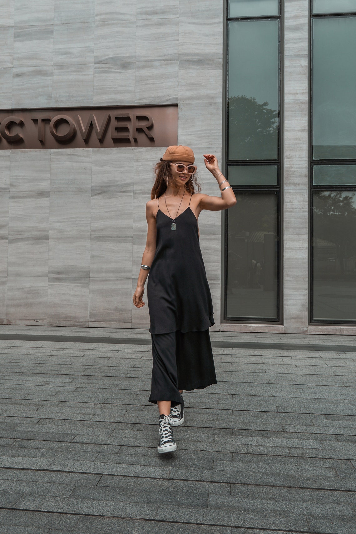 Women's set | Women's suit | Black | Dark | Elegant | Party | Dress | Trousers | Sleeveless | Viscose | Organic | Festival