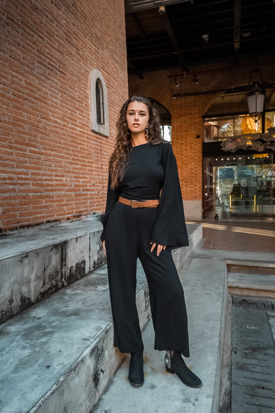 Women black top and pants elegant set | Black women suit | Top and pants set | Top and trousers suit | Gift women set Flare Sleeve women set