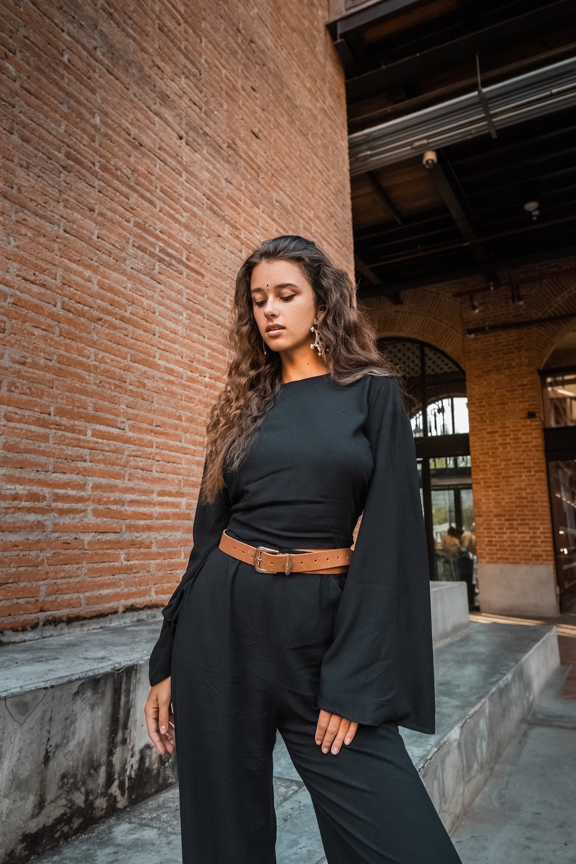 Women black top and pants elegant set | Black women suit | Top and pants set | Top and trousers suit | Gift women set Flare Sleeve women set