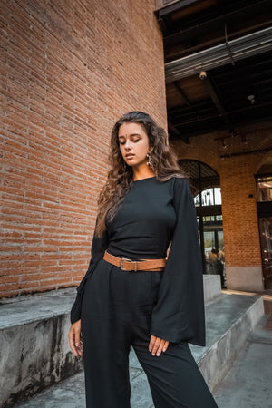 Women black top and pants elegant set | Black women suit | Top and pants set | Top and trousers suit | Gift women set Flare Sleeve women set