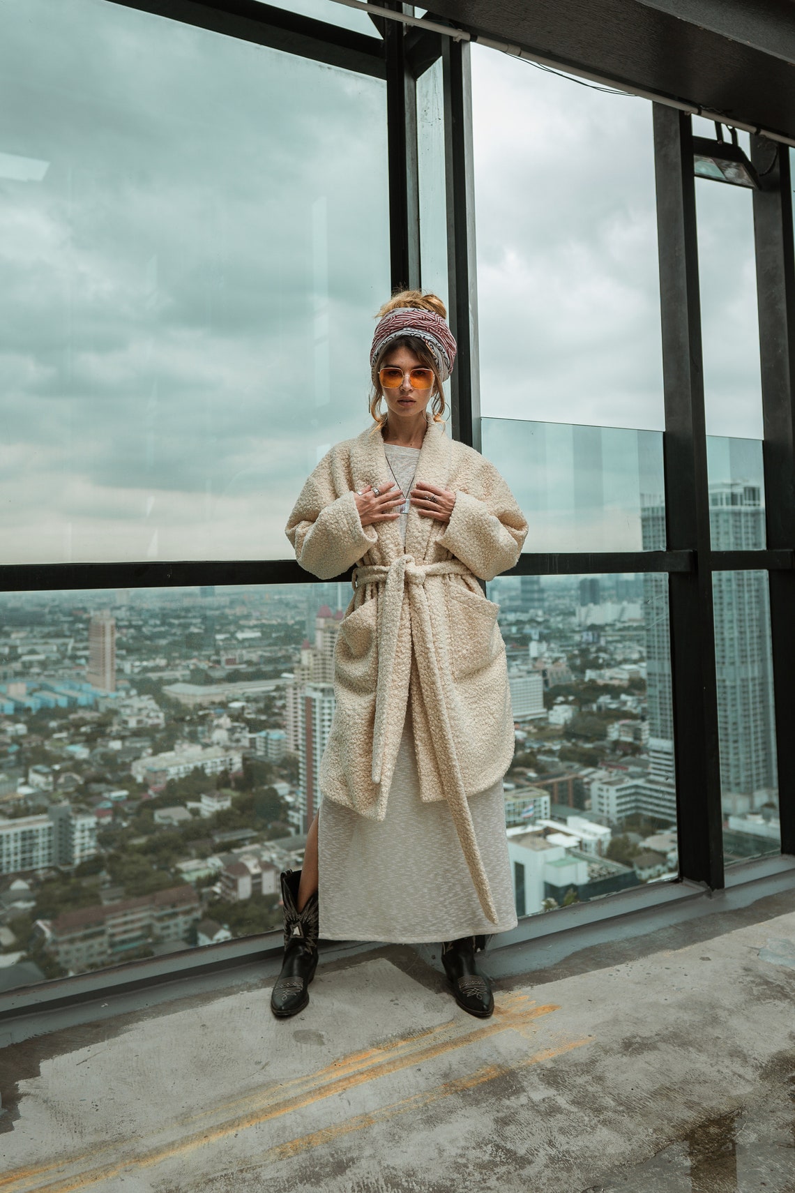 Women coat | Spring Coat | Autumn Coat | Off White women coat | Boucle coat | Long Sleeves coat | Midi coat | Fringe coat | Oversized coat |