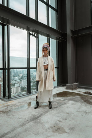 Women coat | Spring Coat | Autumn Coat | Off White women coat | Boucle coat | Long Sleeves coat | Midi coat | Fringe coat | Oversized coat |
