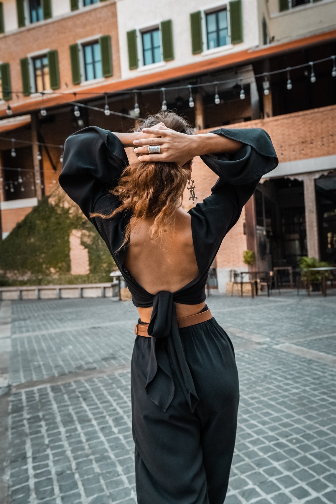 Women black top and pants elegant set | Black women suit | Top and pants set | Top and trousers suit | Gift women set Flare Sleeve women set