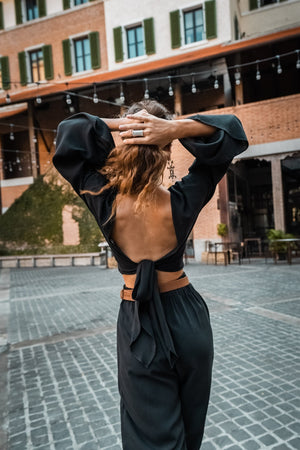 Women black top and pants elegant set | Black women suit | Top and pants set | Top and trousers suit | Gift women set Flare Sleeve women set