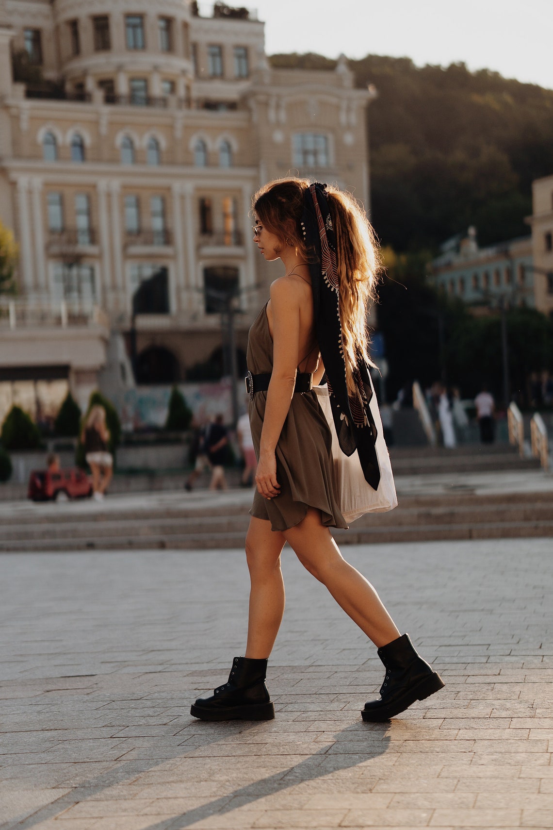 Women green slip dress with opened back |  Women short green dress |  Women olive dress |  Short green slip cocktail dress |  Green dress with laces