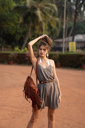 Women green slip dress with opened back |  Women short green dress |  Women olive dress |  Short green slip cocktail dress |  Green dress with laces