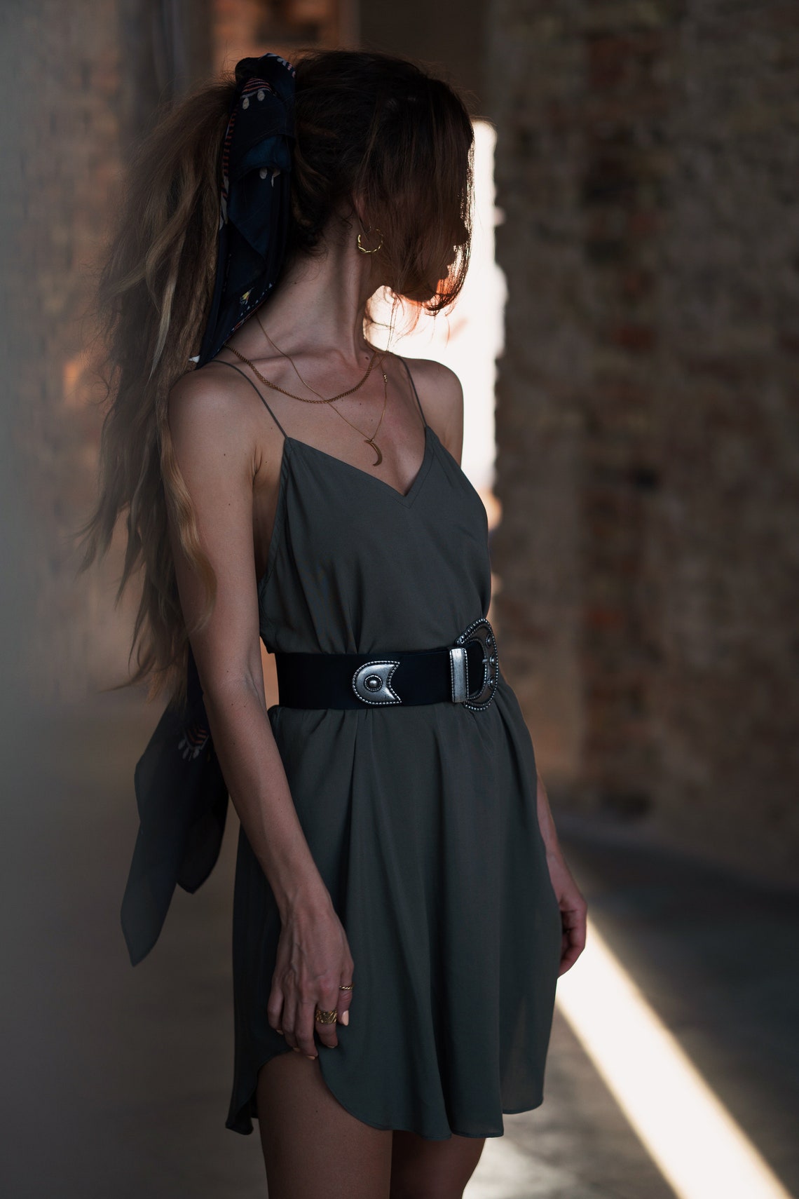 Women green slip dress with opened back |  Women short green dress |  Women olive dress |  Short green slip cocktail dress |  Green dress with laces