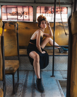 Women Slip Dress | Minimal | Dress | Black | Cocktail | Dark | Party Dress | Long | Knee length | Dress | Elegant | Cocktail | Slit dress