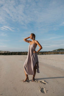 Women midi gray slip dress with opened back | Women mid length gray dress | Women gray dress | Midi gray slits dress | Women adjustable dress | Boho