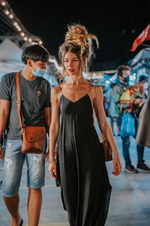 Women's Dress | Minimal | Dress | Dark | Cocktail | Party Dress | Maxi-length | Ankle length | Slip Dress | Black | Elegant | Cocktail