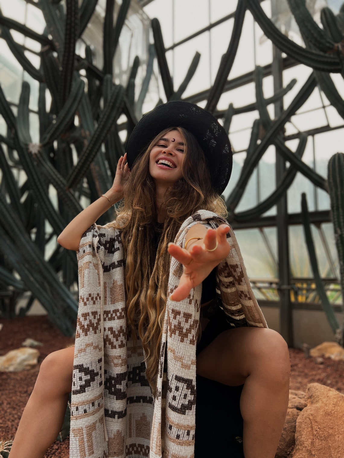 Couple unisex woolen poncho with fringe and ethnic print | Warm white poncho for couples | Gift for her | Gift for him