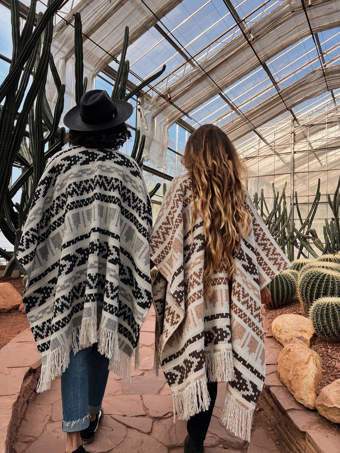 Couple unisex woolen poncho with fringe and ethnic print | Warm white poncho for couples | Gift for her | Gift for him