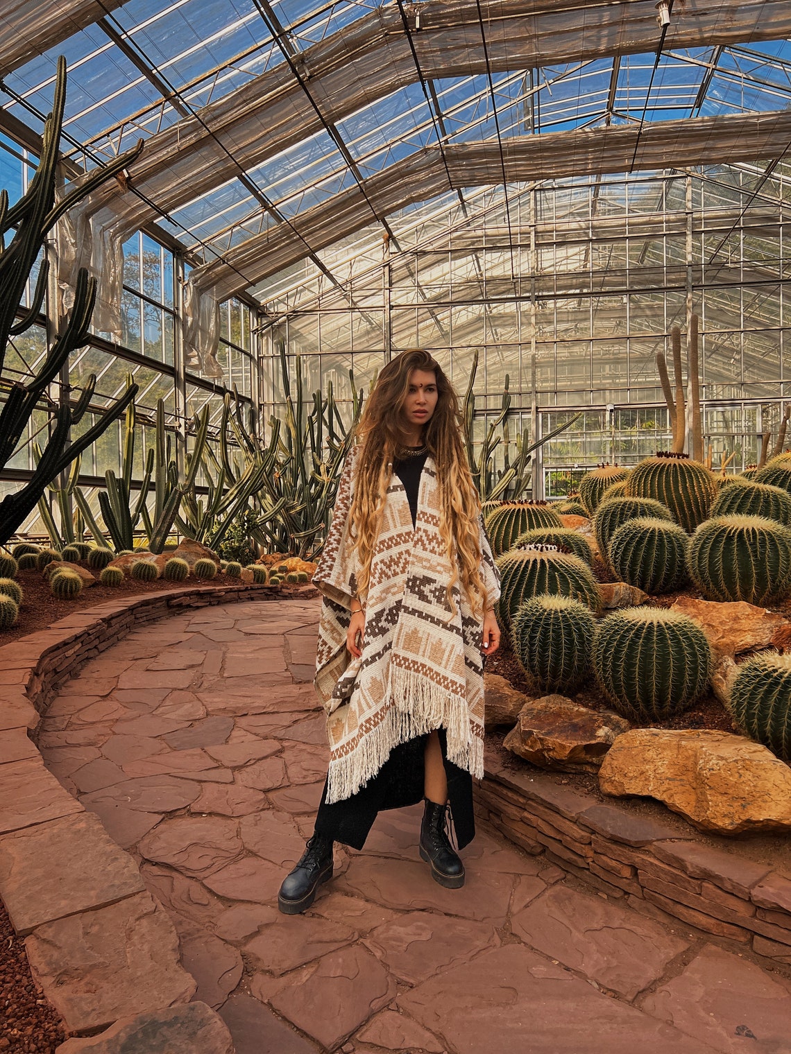 Couple unisex woolen poncho with fringe and ethnic print | Warm white poncho for couples | Gift for her | Gift for him