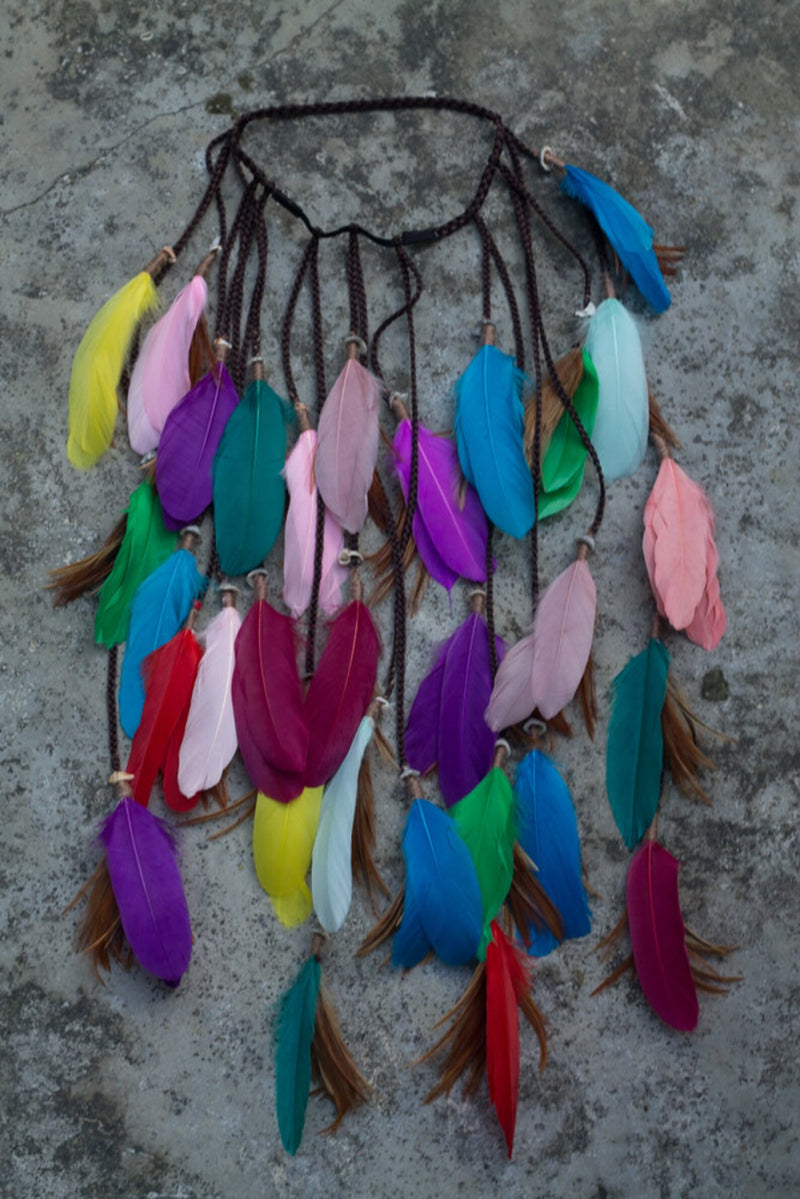 Multi colored headpiece with feathers