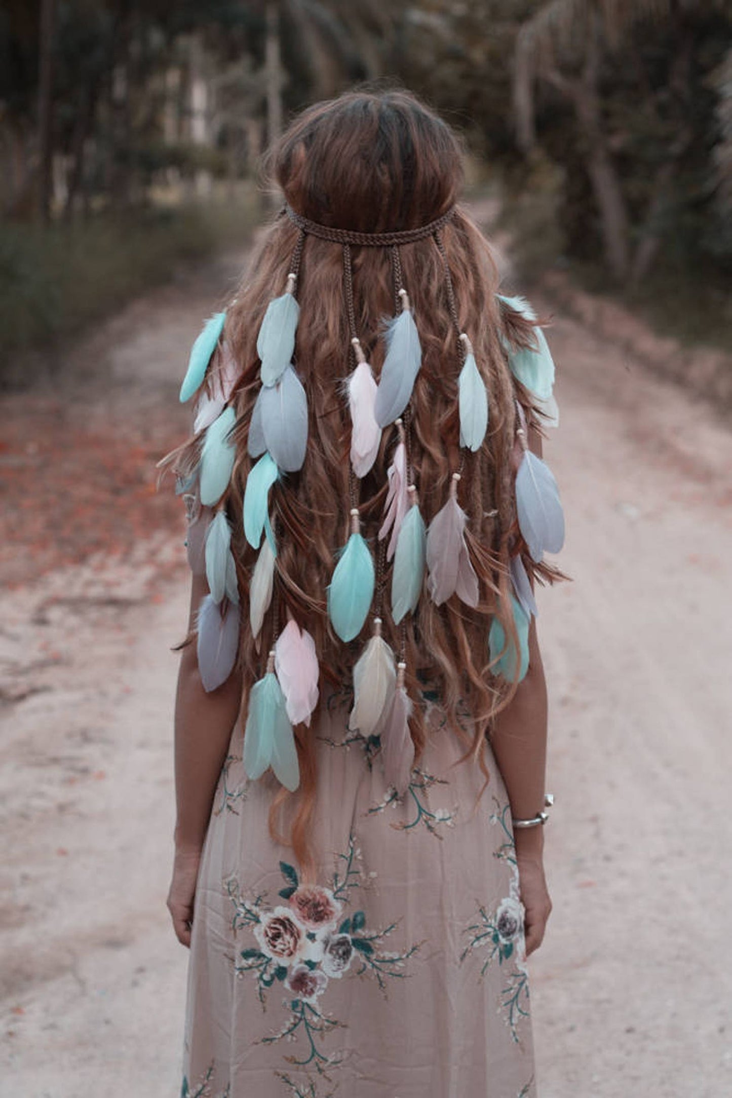 Pastel colours headpiece with feathers