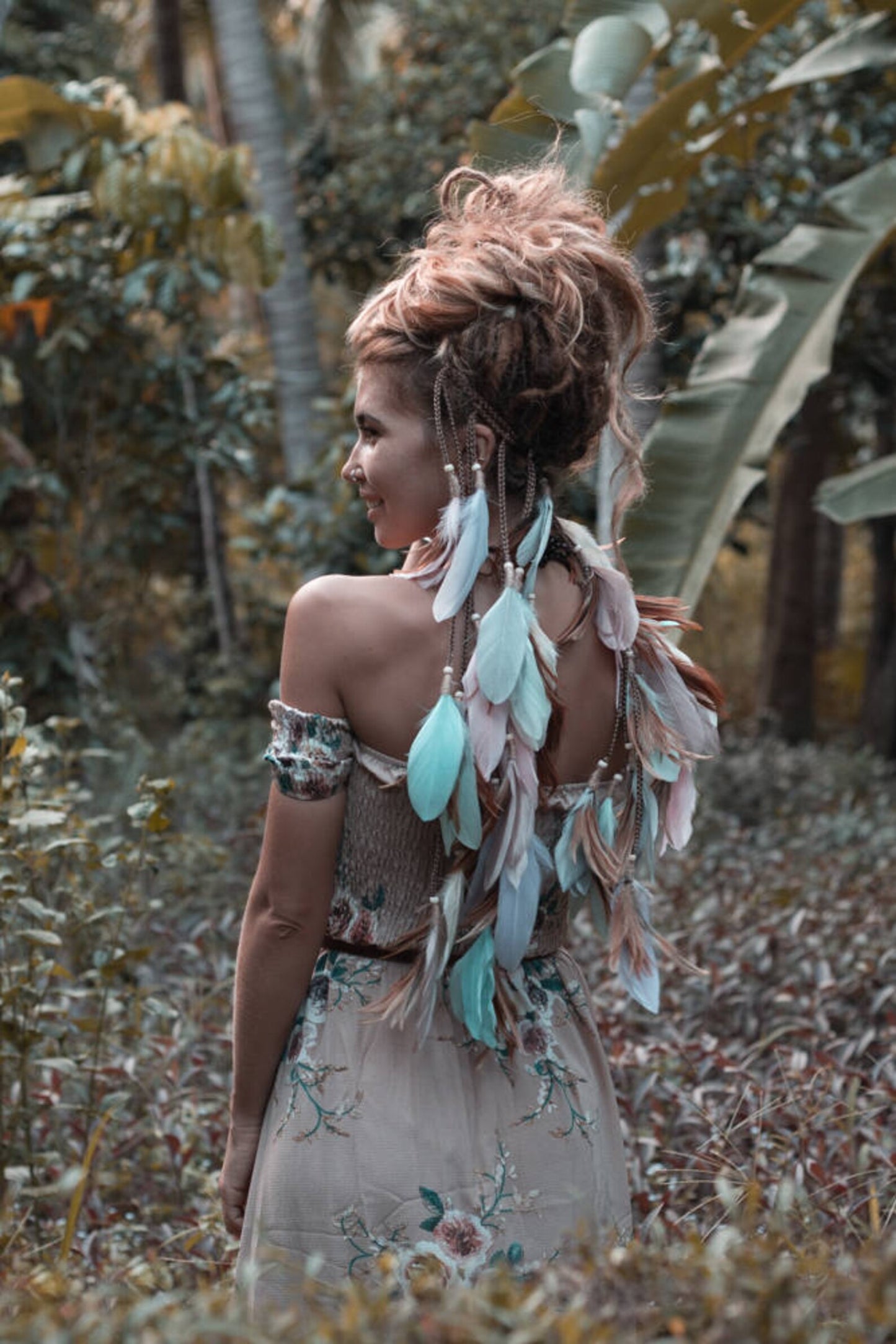 Pastel colours headpiece with feathers